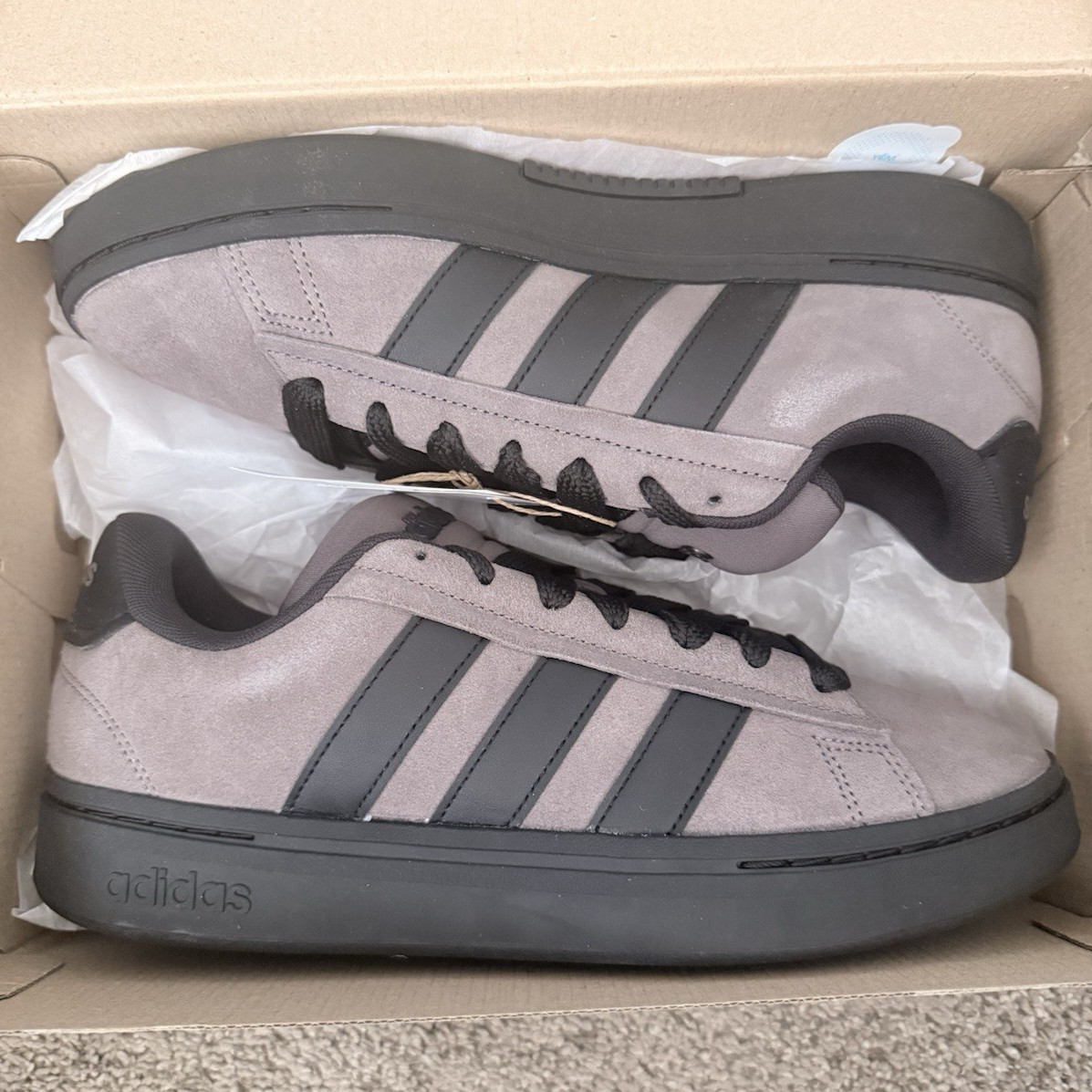 adidas Grand Court Alpha 00s JP7632 Low Top Lace-Up Sneakers Gray Black Men’s