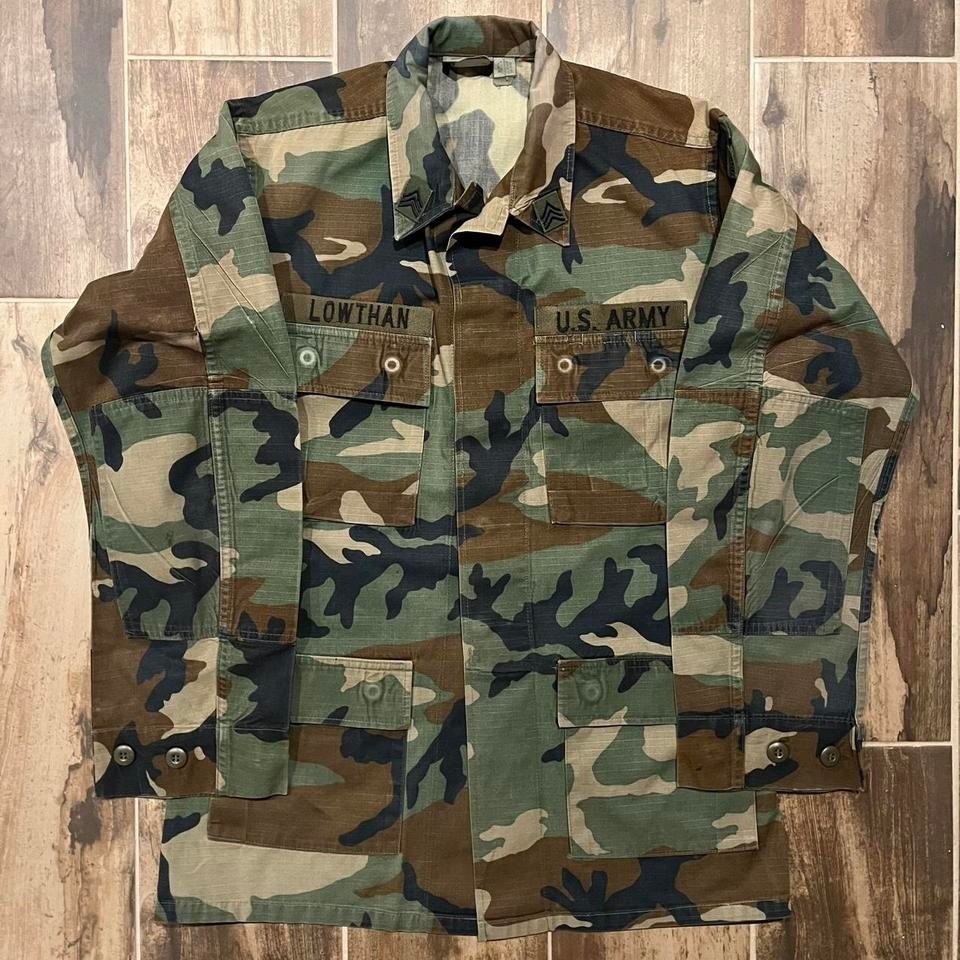 Vintage Military Combat Coat Mens S Polycotton Ripstop Woodland Camo US Army BDU