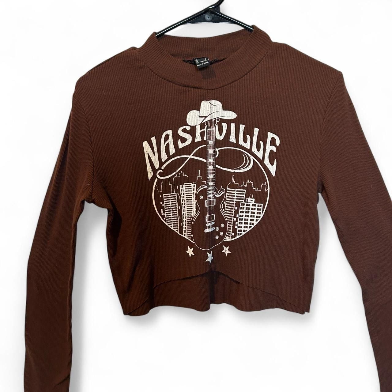 Forever 21 Nashville Brown Ribbed Long Sleeve Crop Top