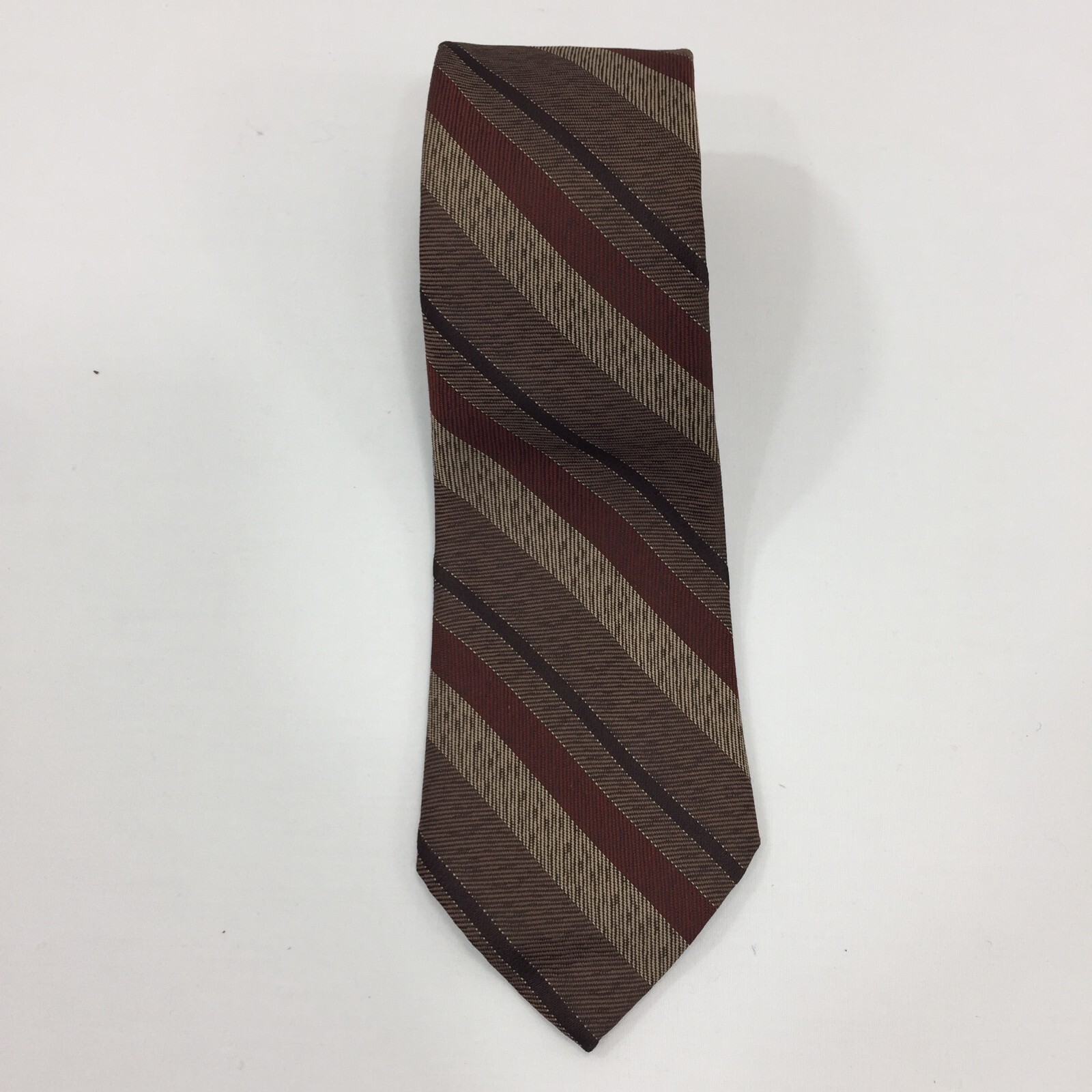 Vintage Don Loper Beverly Hills Necktie Brown Strip Poly-Silk Blend Made in USA