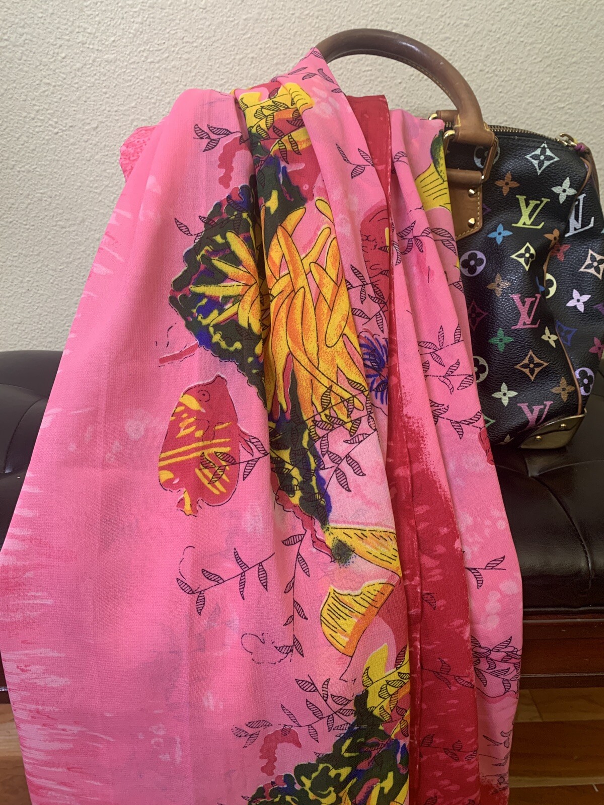 Large 180 *110 m . 100 % GEORGETTE Pink Pattern Scarf And ShawL