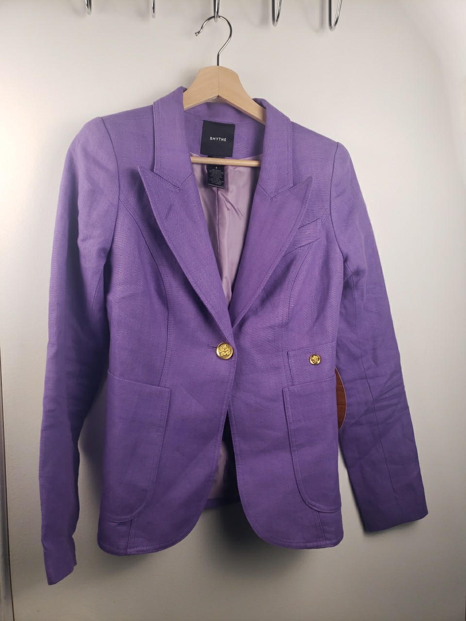 SMYTHE Duchess Linen Patch Pocket Blazer in Violet Like New Size US 4