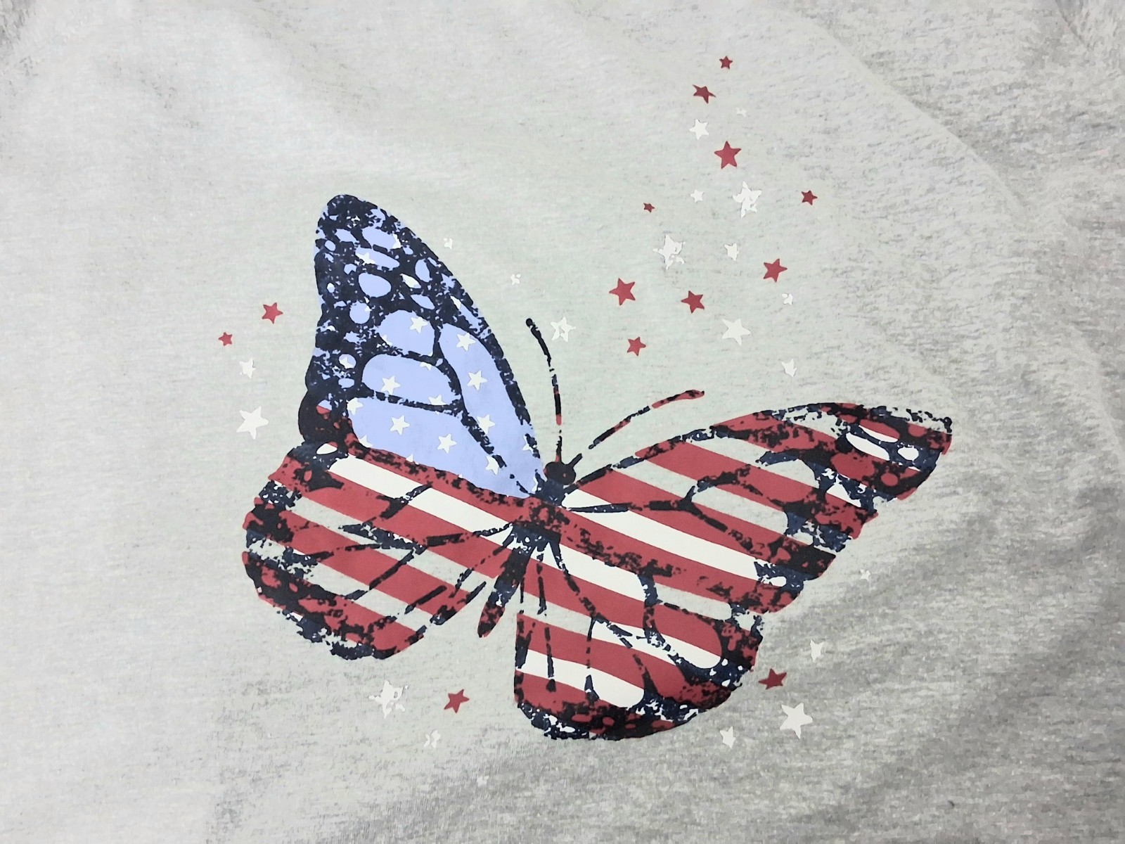 Woman Within Kangaroo Pocket Tee Size 34/36 Gray Butterfly American Flag Preowne