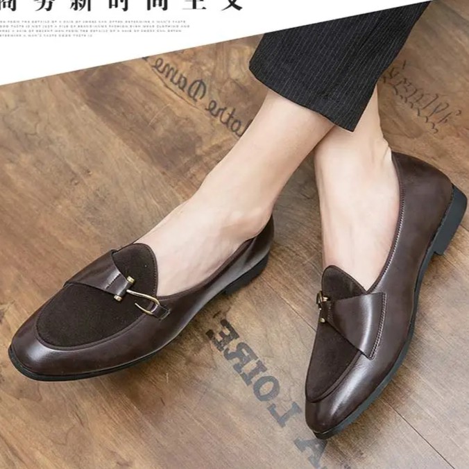 Men’s Slip on Velvet Leather Splicing Shoes Flats Oxfords Hook Driving Fashion