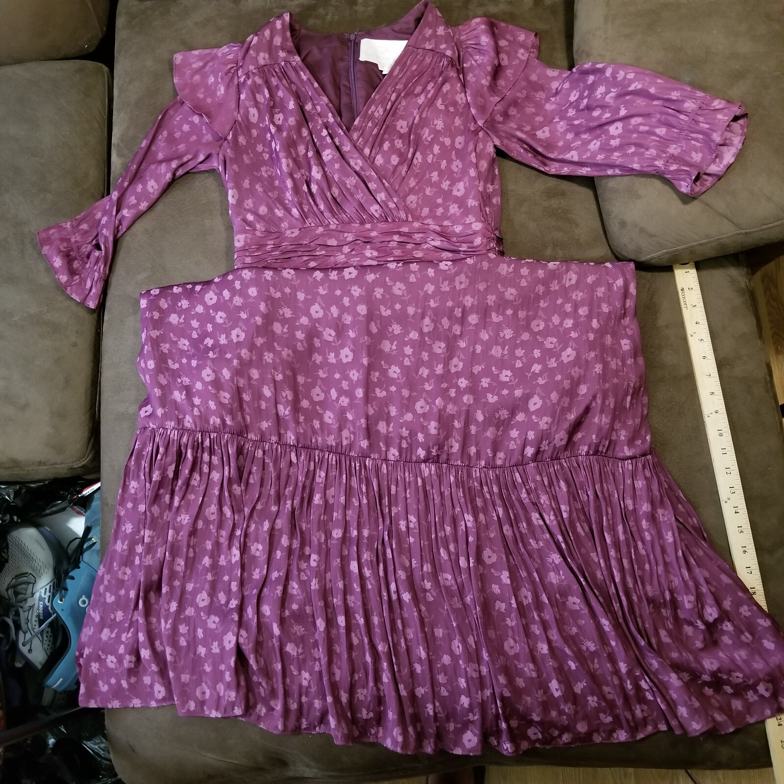 Gal Meets Glam Cassandra Purple Floral Maxi Dress Cinch Waist Lined SZ 6
