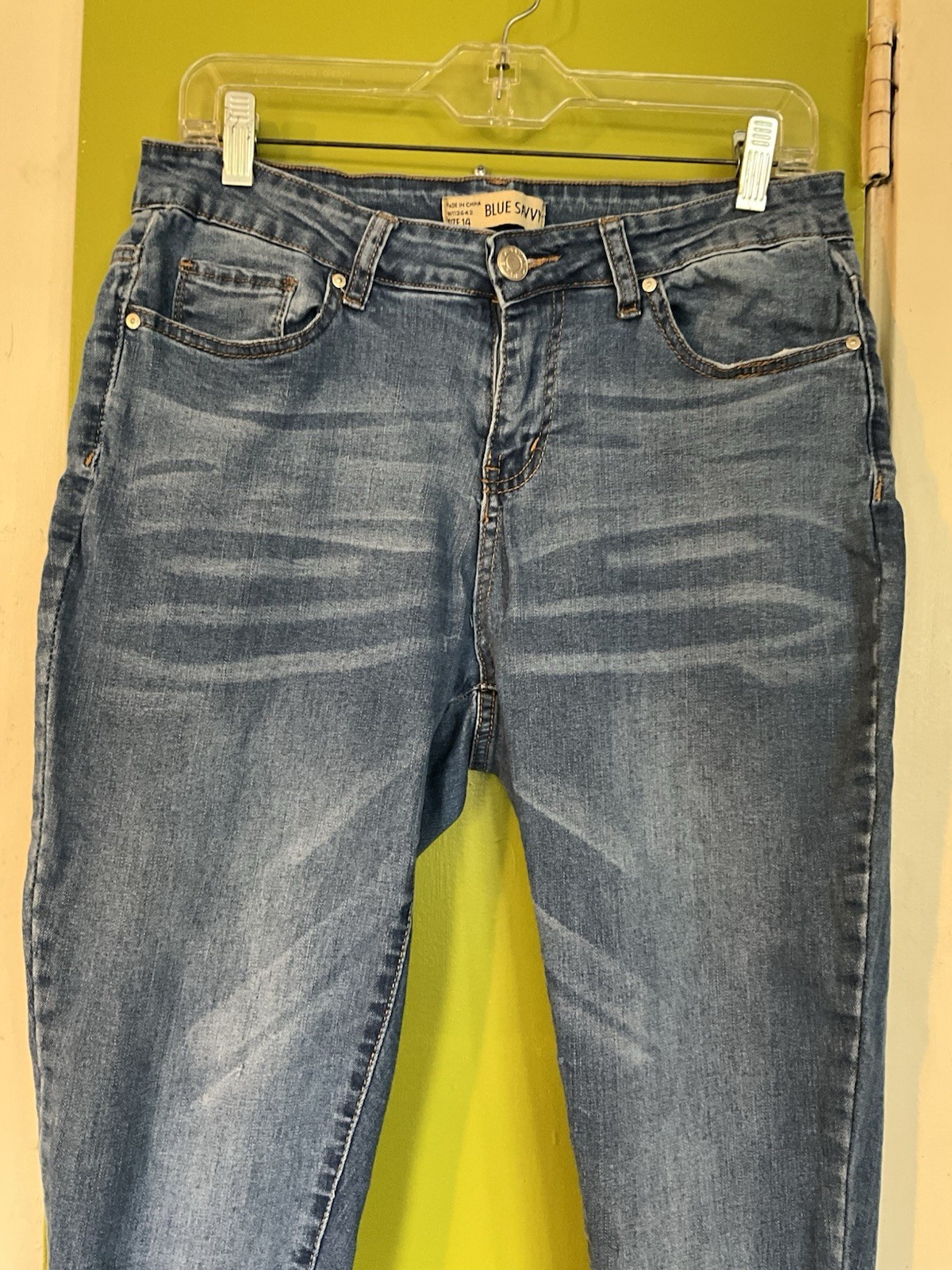 Blue Savvy Mid Rise Stretch Frayed Hem Cropped Ankle Denim Blue Jeans Sz 14 Boho