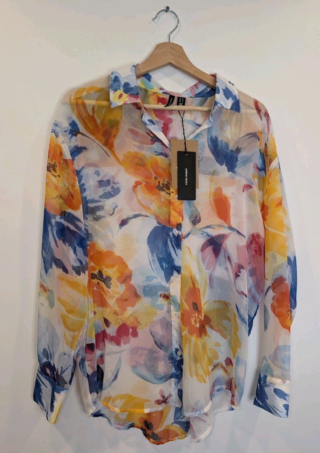 Vero Moda Top Watercolour Blouse Semi Sheer New Tags Medium Floral RRP $99.95