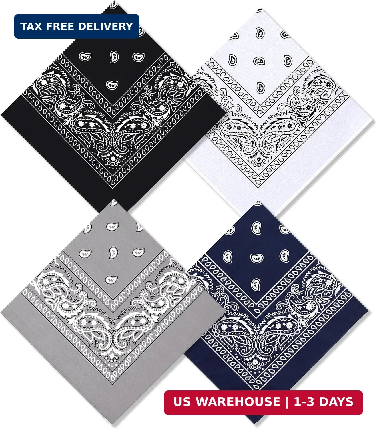 Bycc Bynn Large 27″ x 27″ 100% Cotton Bandanas – Set of 4