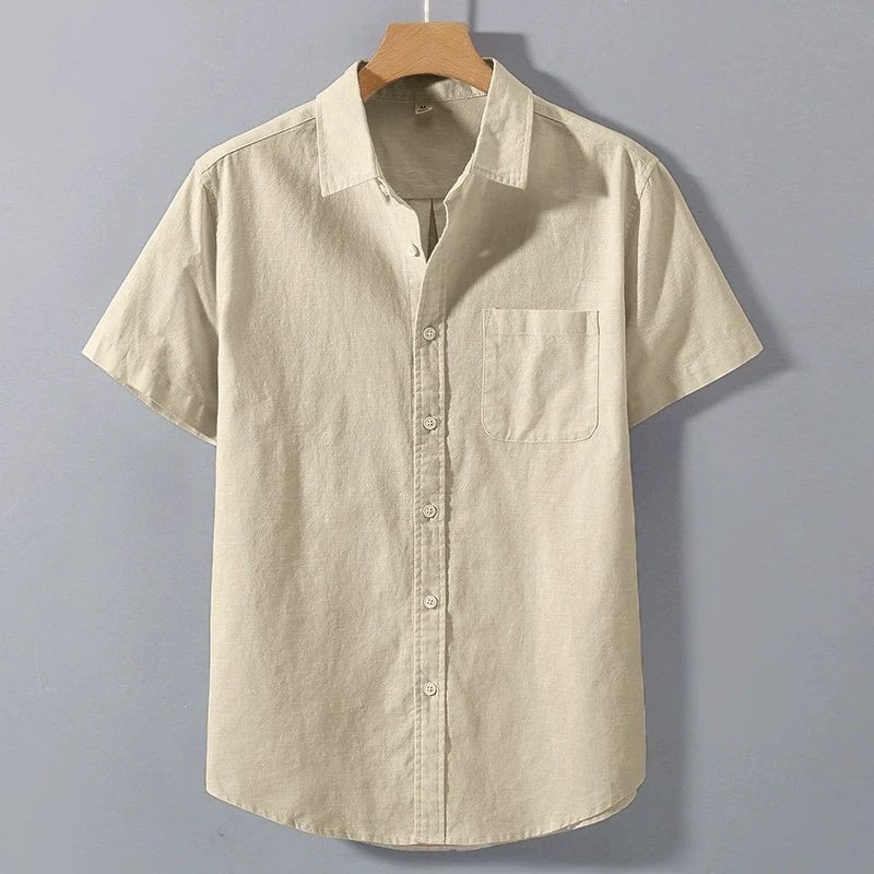 Men’s Cotton Short Sleeve Shirt Solid Casual Summer Button Up