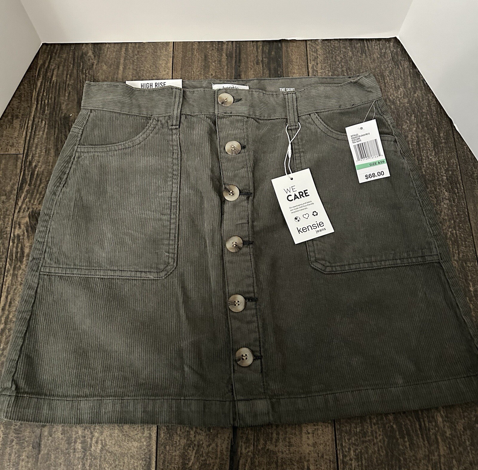 Kensie Womens Cotton Corduroy High-Waist Mini A-Line Skirts Green Size 8/29