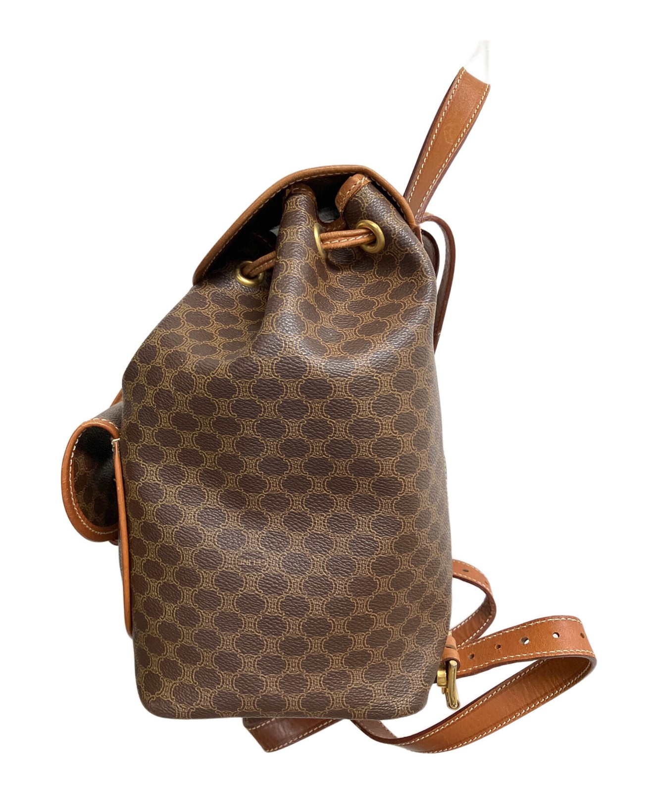 Celine Macadam Brown Backpack Womens Medium Leather PVC Gold Italy E06