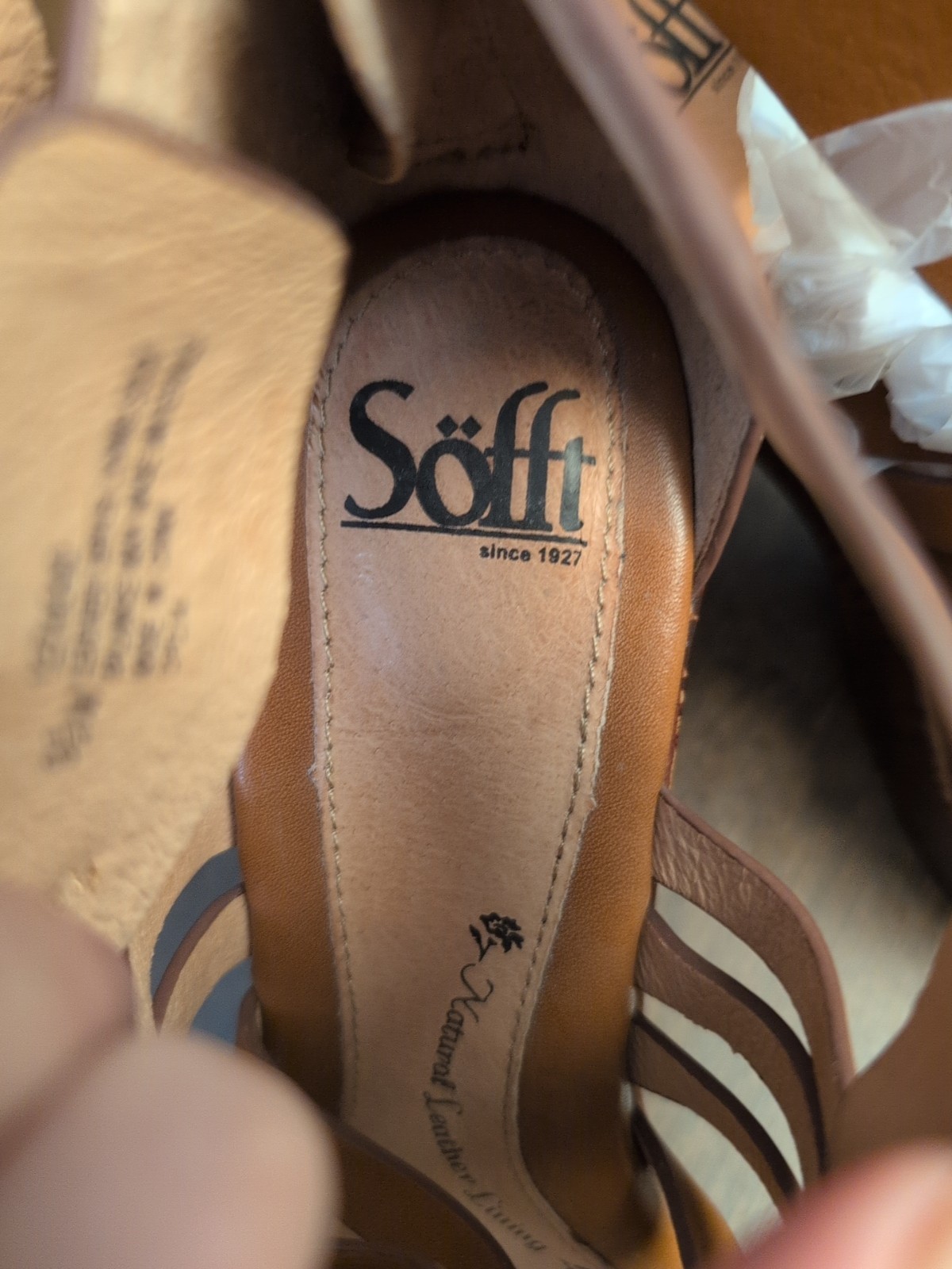 Sofft 9.5 Ohanna Brown Tan Vowen Leather Heel Sandal Weave Boho Platform Retro