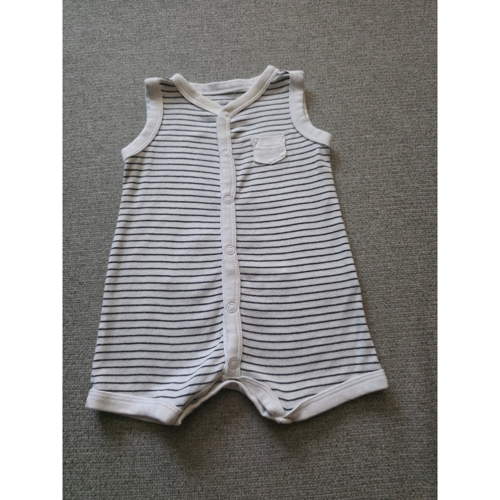 Carters Baby Boys 3M Nautical Sailboat Striped Sleeveless Romper White Navy Blue