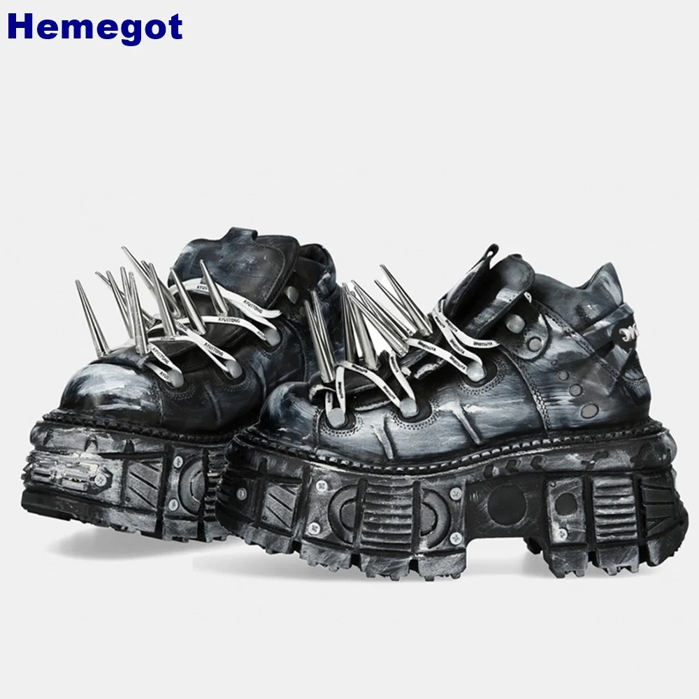 Men Platform Spiked Rivet Punk Motorcycle Boots Fashion Sports Rock Street Shoes