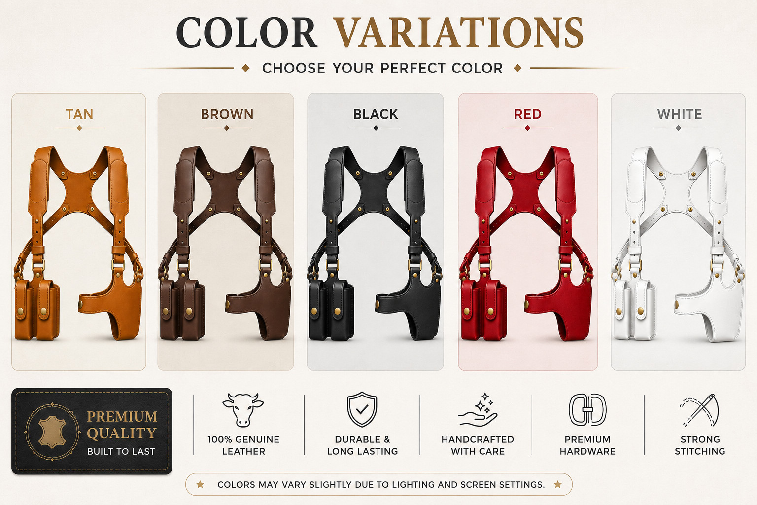 Genuine Leather Shoulder Holster Harness Magazine Pouch Adjustable Chest Rig