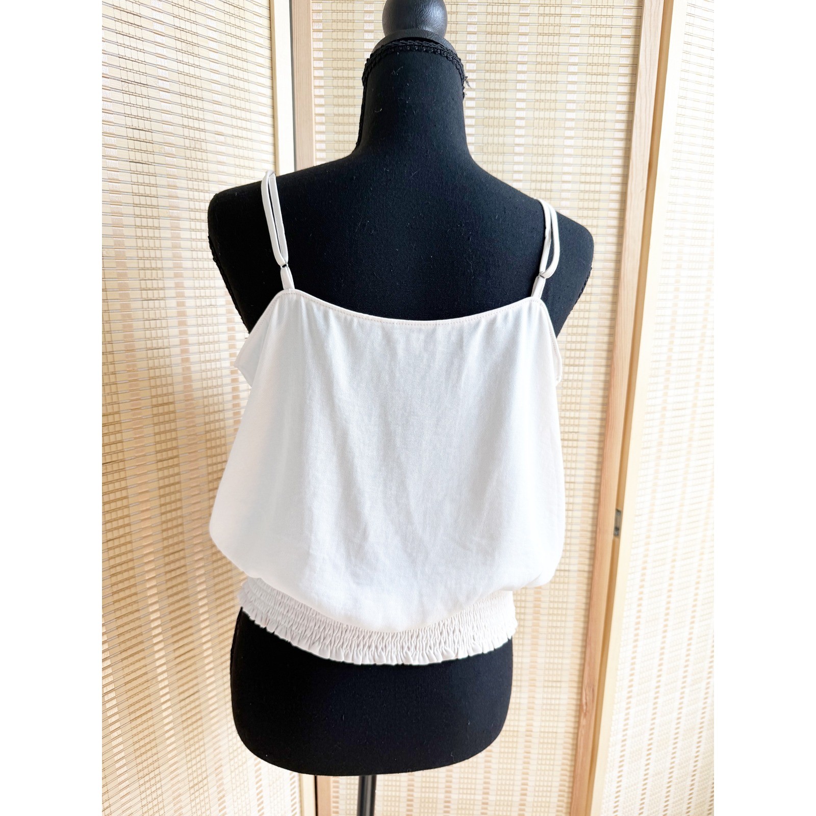 Naked Zebra | Effortless White Surplice Drape Top | Smocked Hem Medium