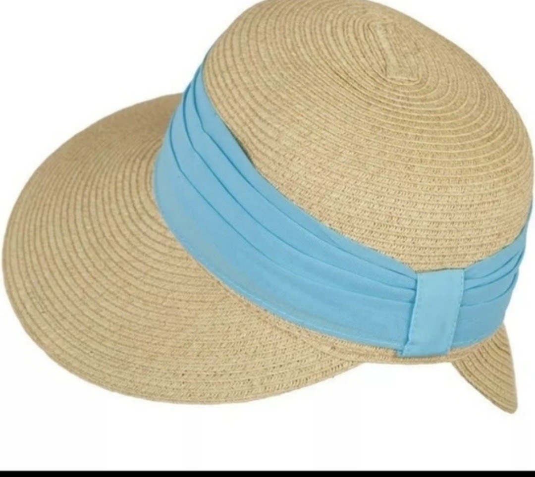 Sun N’ Sand Paper Braid Straw Chiffon Visor Hat UPF 50+ NWT RETIRED 1 Left!