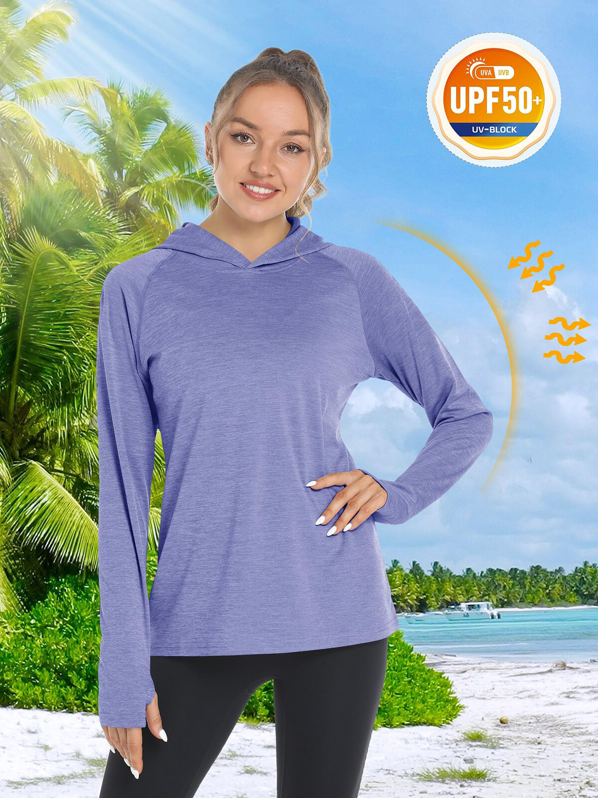 Womens Long Sleeve Hoodie Lightweight UPF 50+ UV Protection Sun Shirts Work Tops
