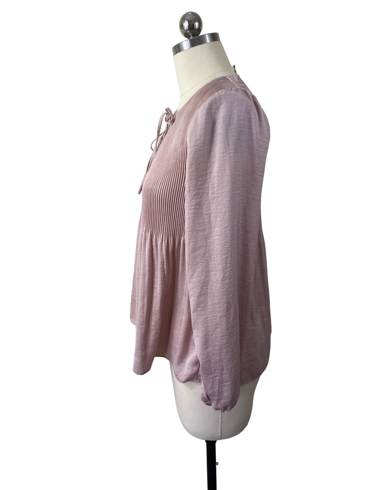 Lucky Brand Romantic Boho Blouse Womens XS Pink Pleated Satin Soft Balletcore
