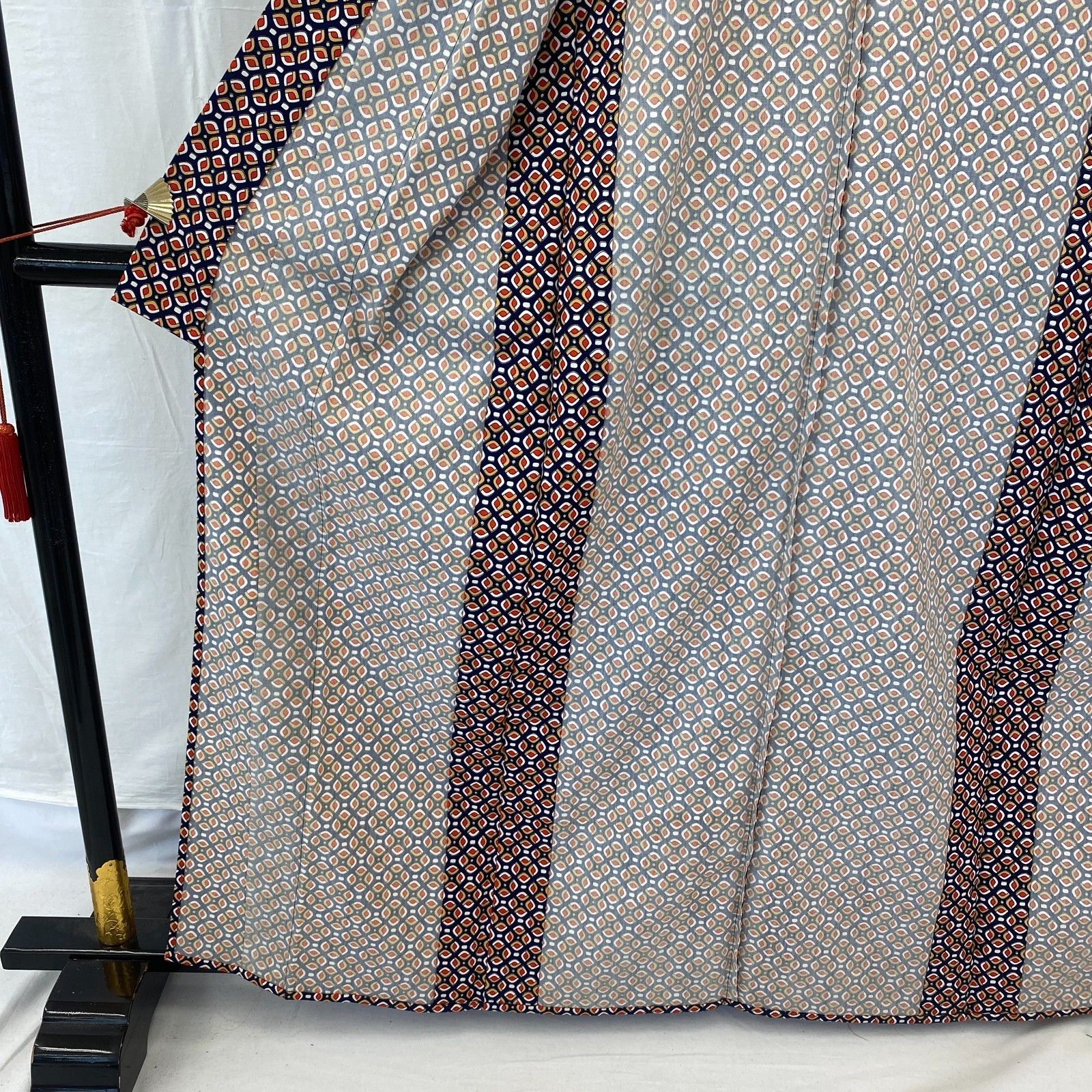 Japanese Vintage Kimono Polyester Navy No Lining Komon Traditional Length 63 in