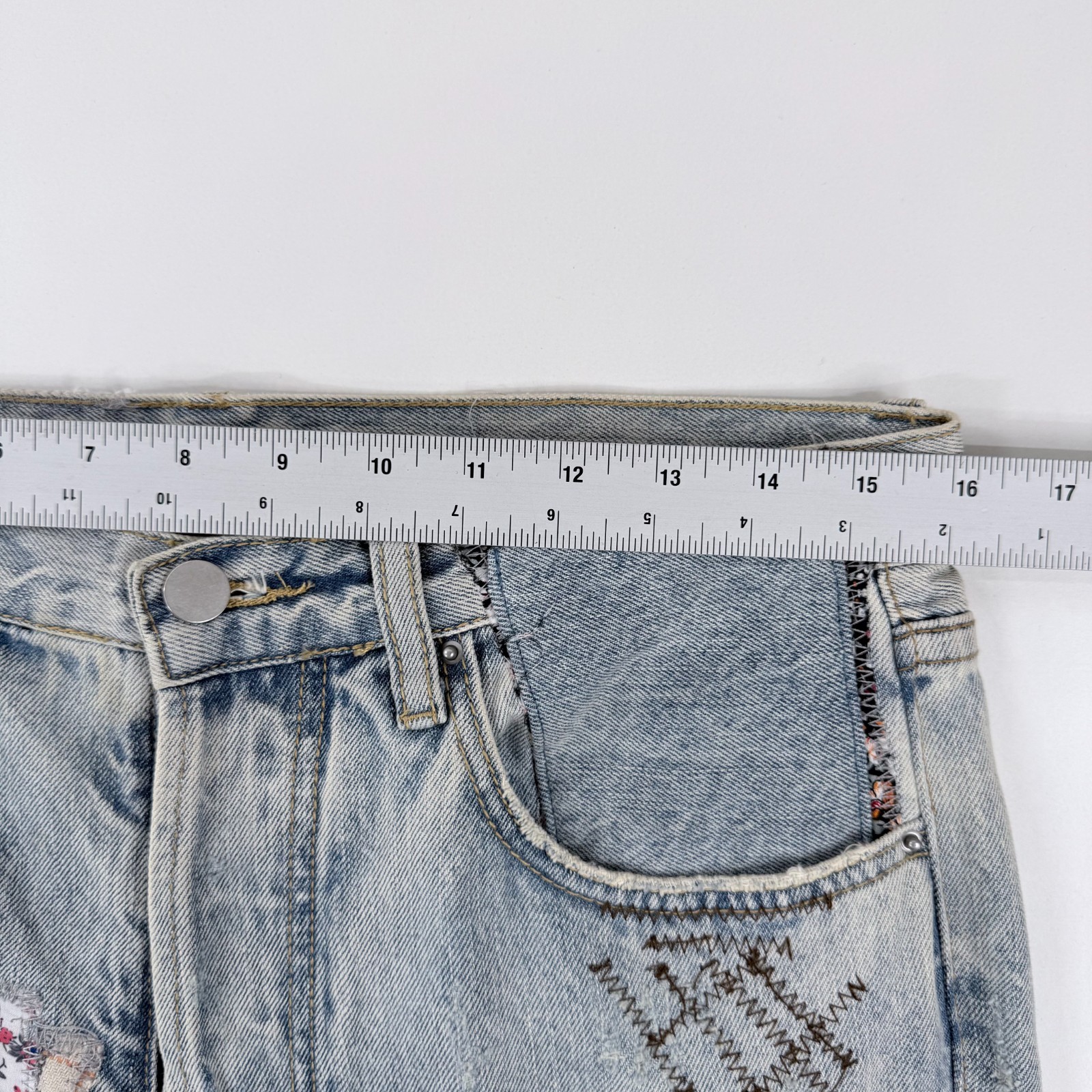 MNML V291 Jeans Patchwork Mens 30 Button Fly Y2K Denim Texture Pattern Pants