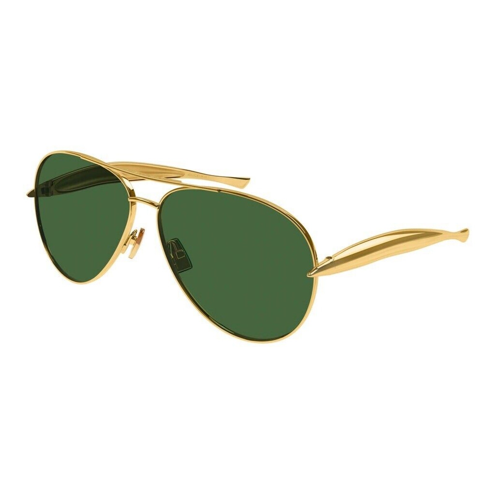 Bottega Veneta BV1305S 001 Gold Green Lens Aviator Sunglasses Unisex AUTHENTIC