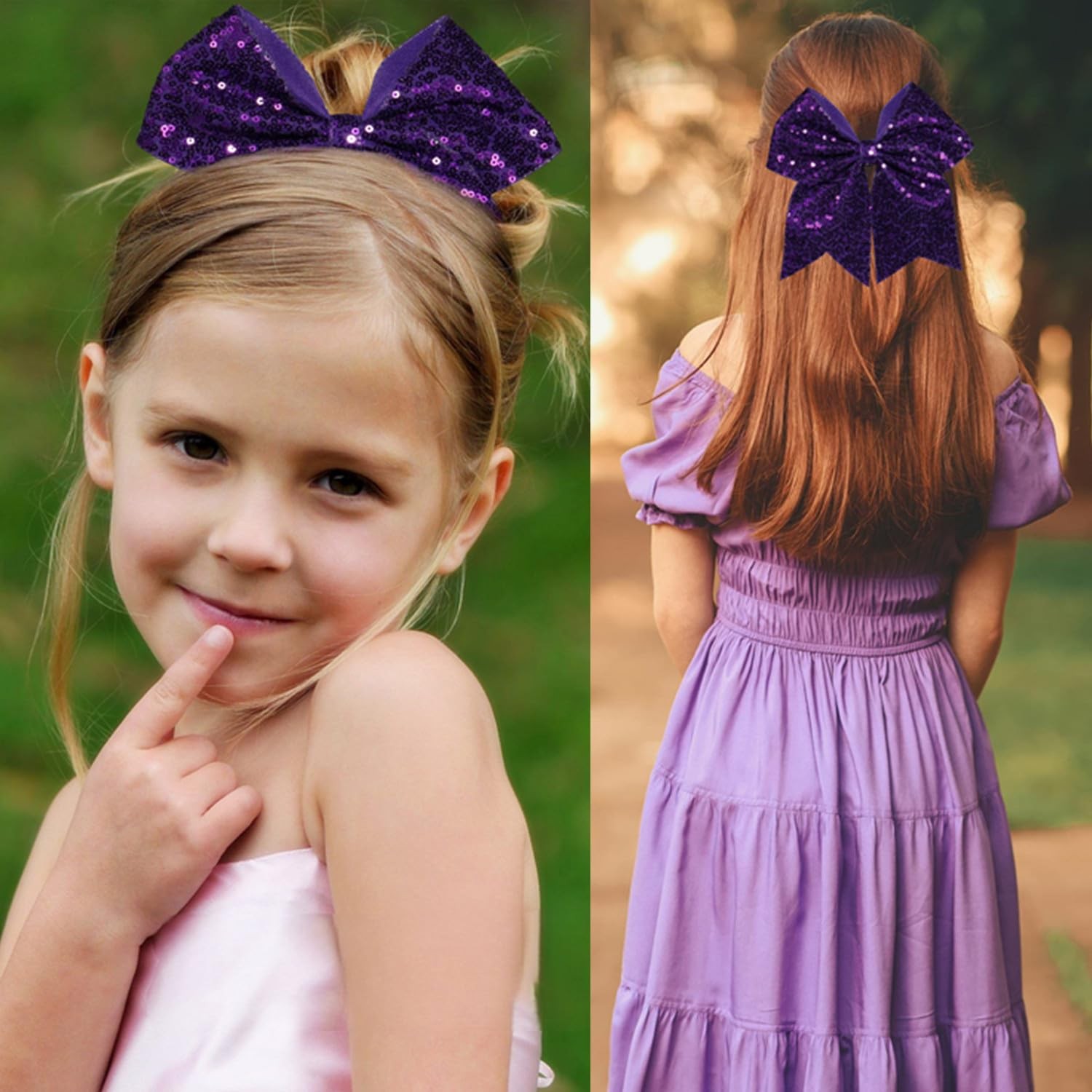 JOYRUBY 7 Inch Large Sequin Hair Bow Clips, 1 Count (Pack of 1), Dark Purple