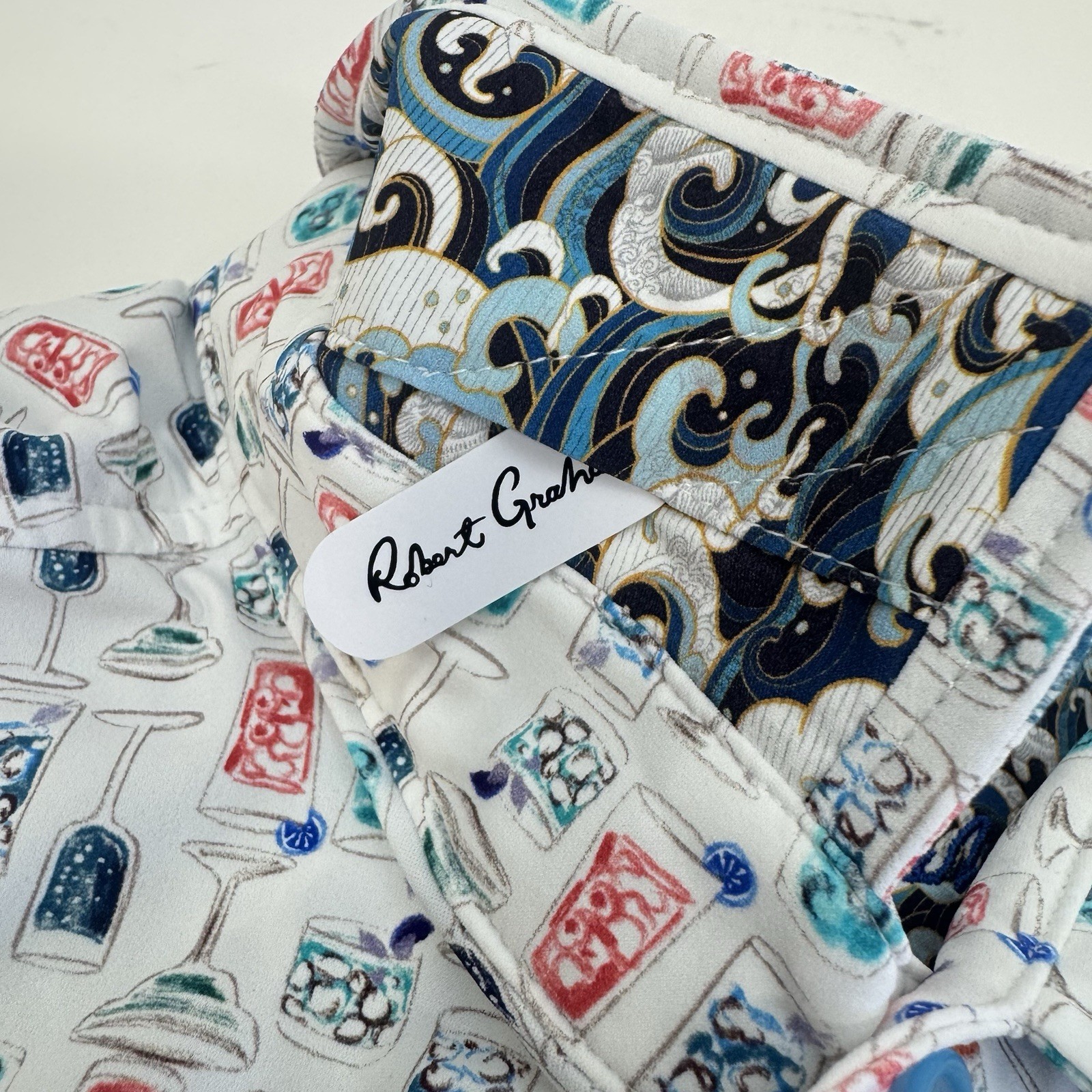 NWT Robert Graham MIX N MATCH Cocktail Martini Print Button Shirt White MED $178