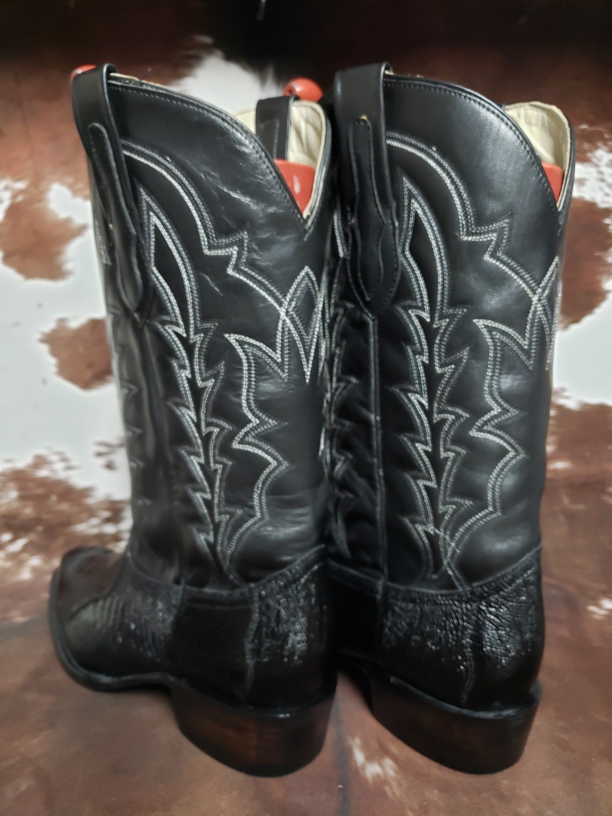 J Chisholm Vintage Genuine Ostrich Leg Black Western Cowboy Boots Mens 12 EE