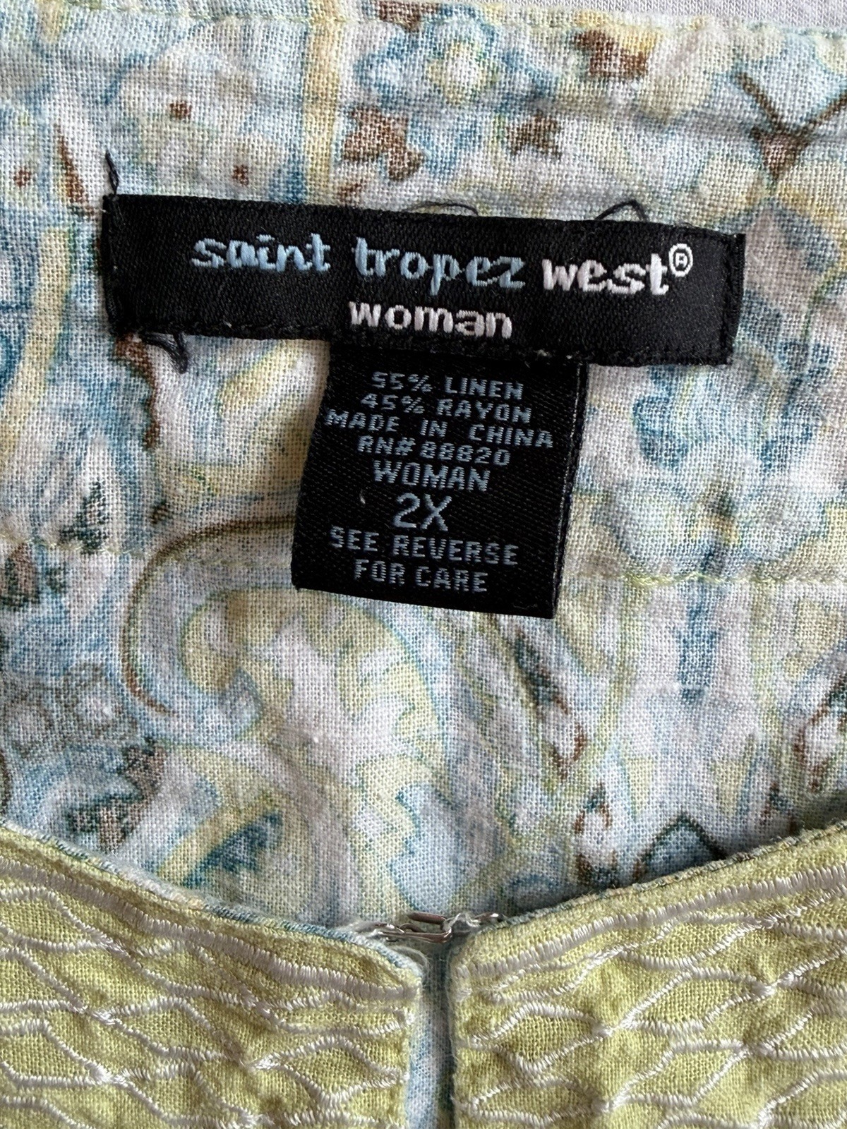 Saint Tropez West Women’s Plus 2X Paisley Sleeveless Tank Blue Green Linen