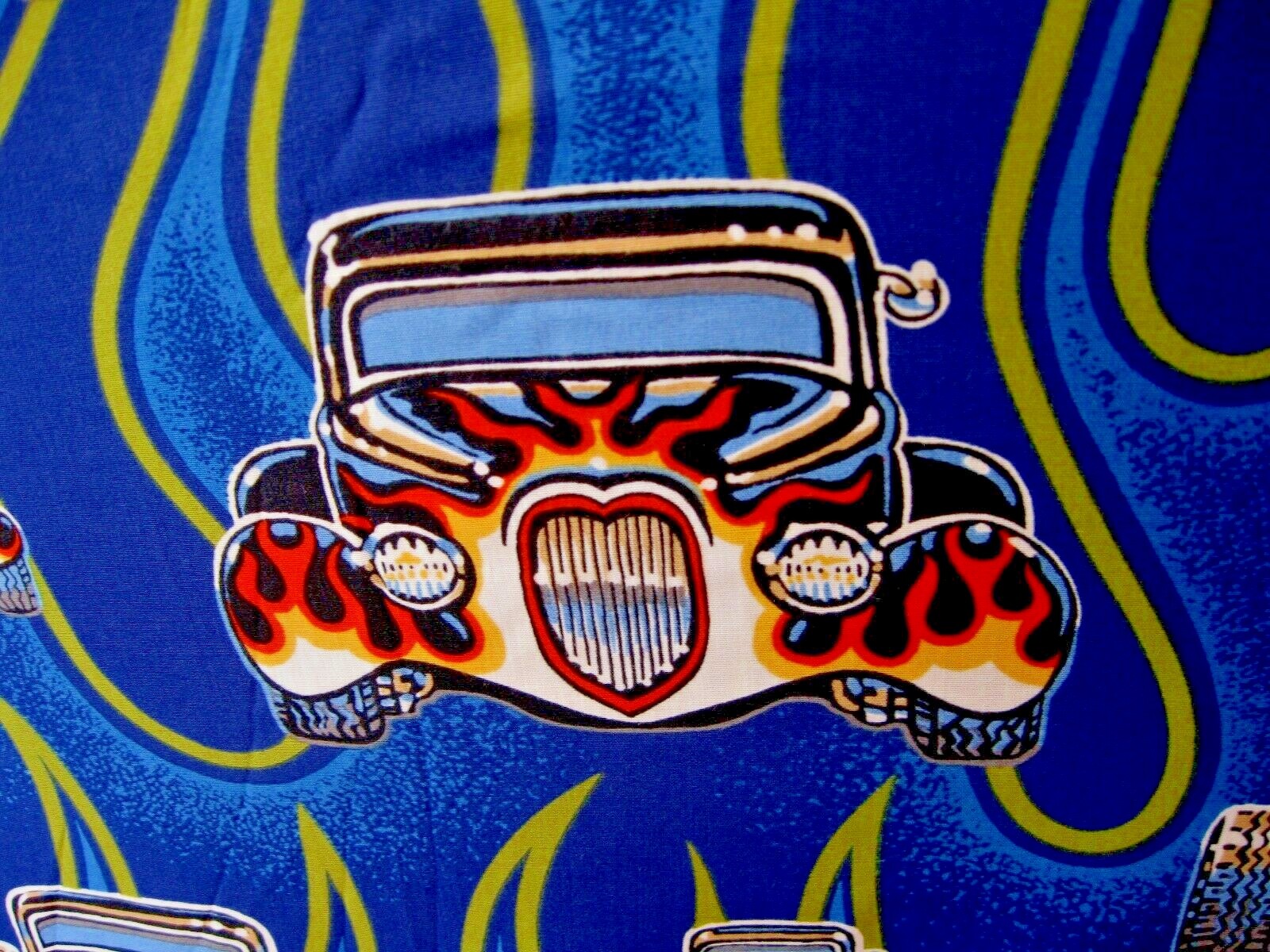 NEW REYN SPOONER BEAUTIFUL OLD SCHOOL HOTRODS STREET RODS 100% RAYON BLUE RARE L