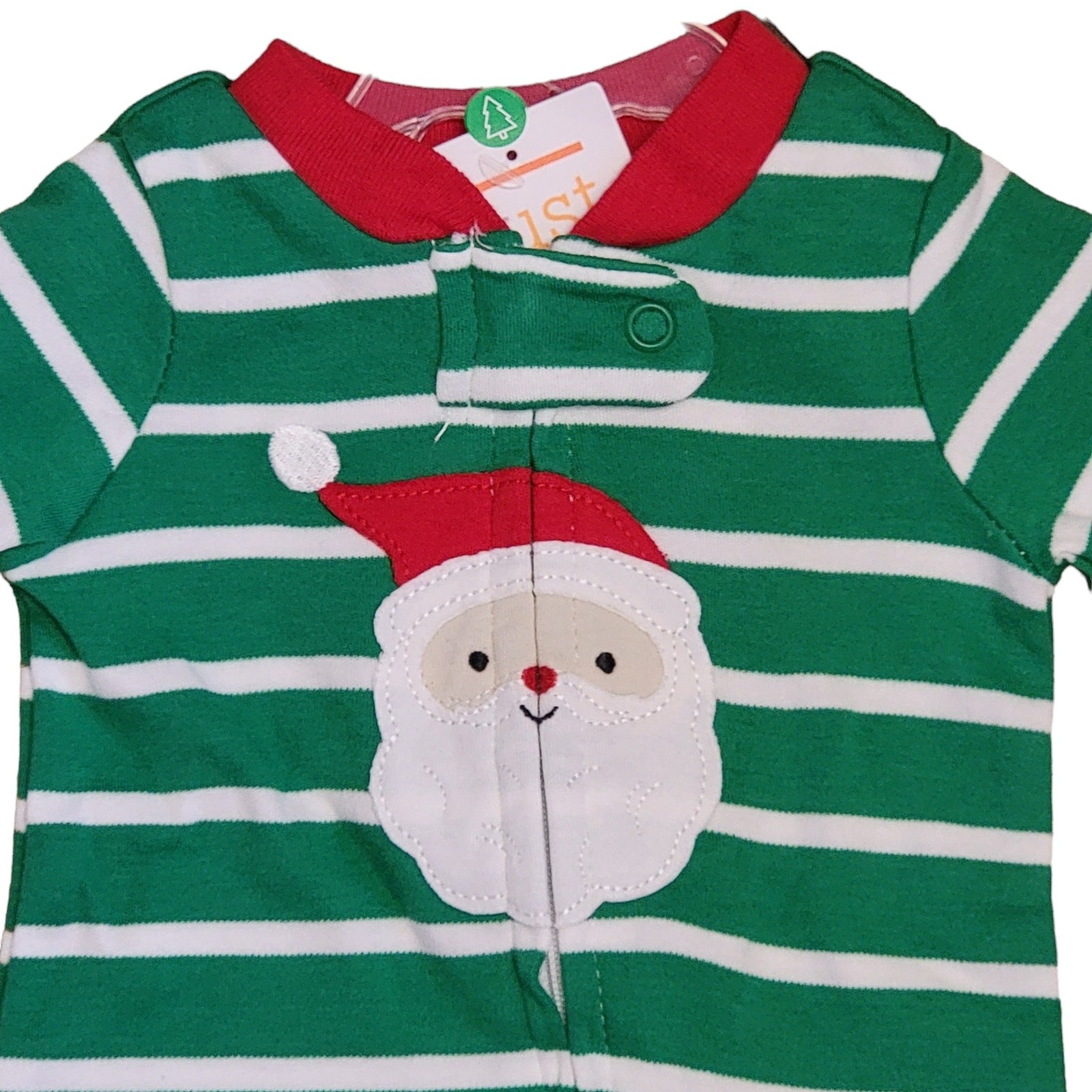 Carters Santa Pajamas + Hat Boys Sz NB 1 Pc Green Stripe Christmas Footie Sleep