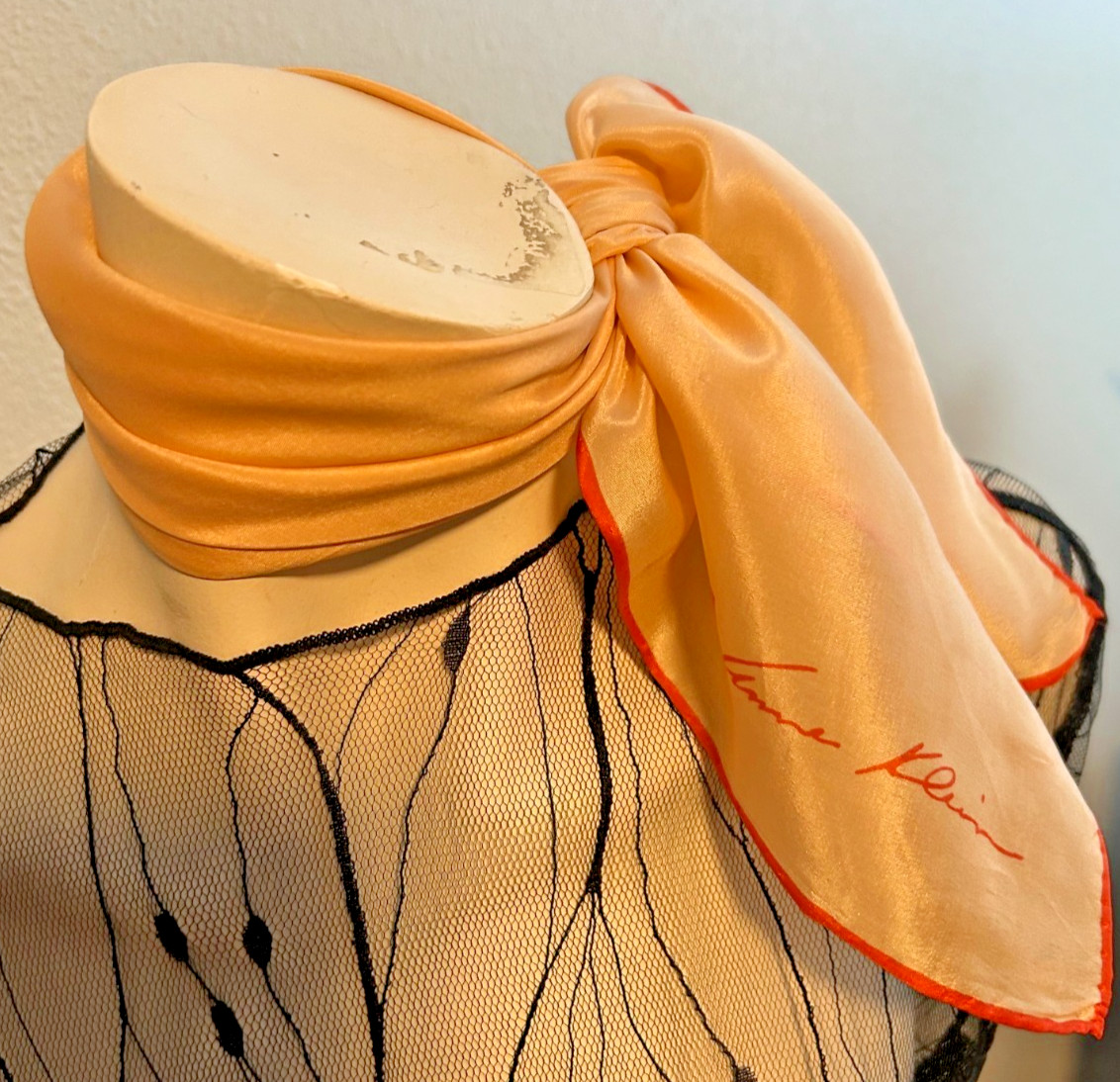 Anne Klein – Vintage 21 x 21 In. Peach/Orange, Solid Color, Silk Scarf -VS-118