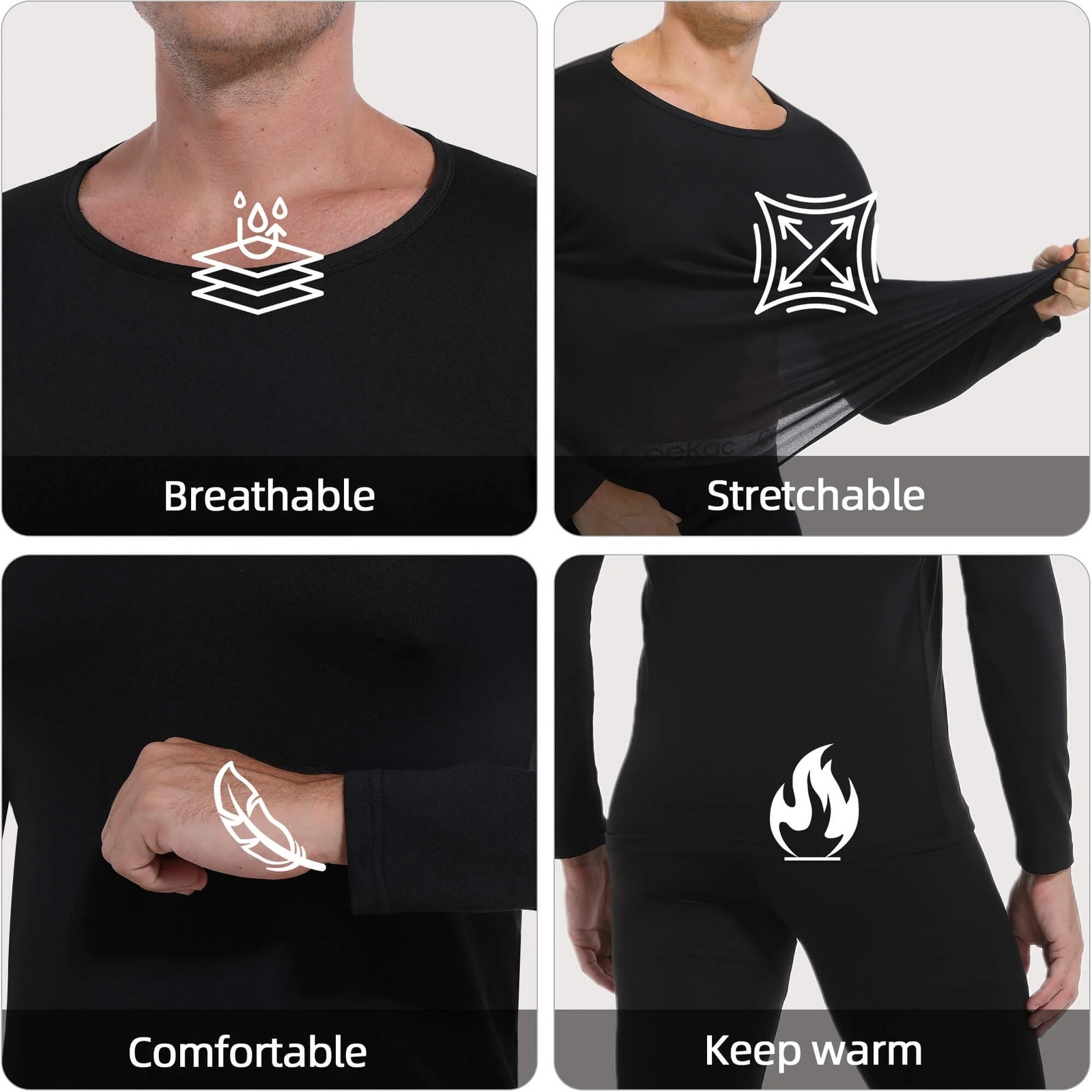 Men’s Long Johns Set Thermal Underwear Top & Pants Set Fleece Lined Warm Winter