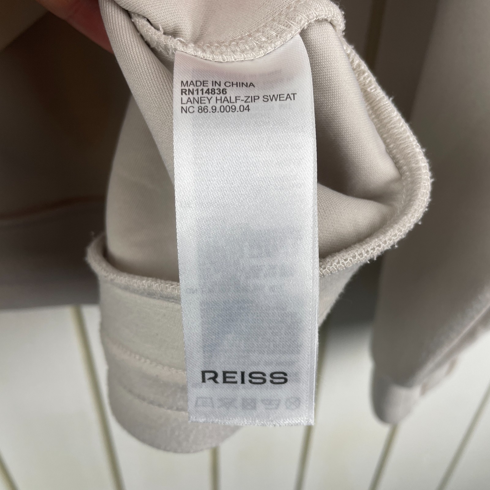 REISS Laney Premium Interlock Half Zip Sweatshirt Stone Neutral Size L Large
