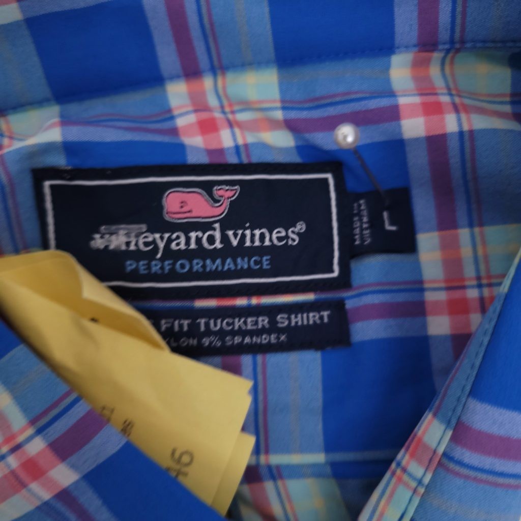 Vineyard Vines Performance Tucker Shirt Mens L Blue Pink Plaid Button Down