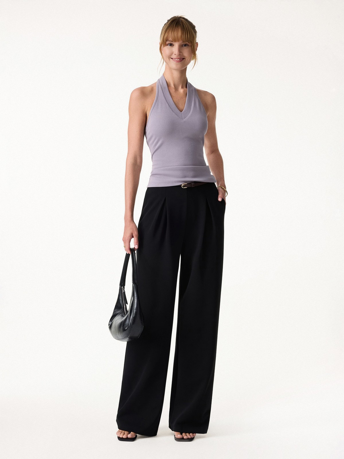 OGL Wrinkle Resistant Wide Leg Pleated Pants with Pockets