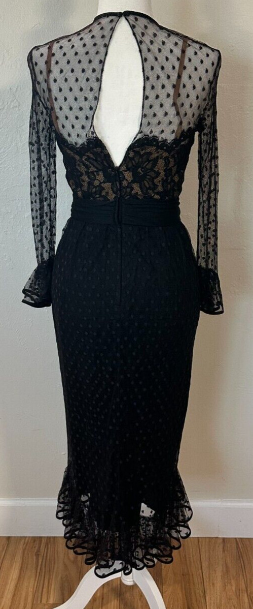 Vintage 60s Jack Bryan Illusion Lace Polka Dot Tulle Flouncy Cocktail Dress
