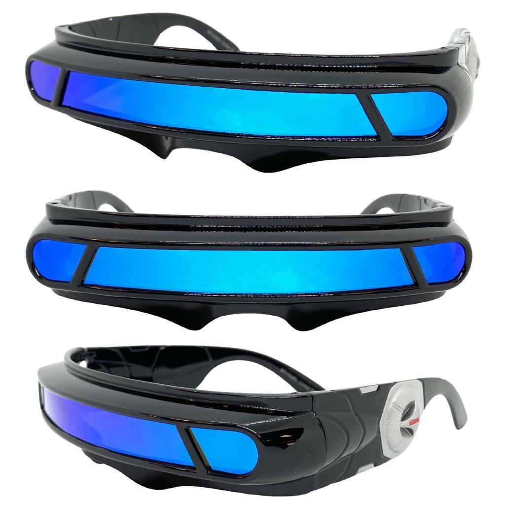 SPACE ROBOT RAVER COSTUME CYCLOPS FUTURISTIC SUN GLASSES Black Frame Blue Lens