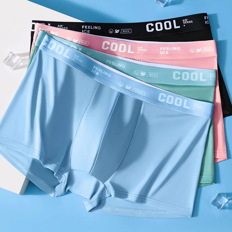 4Pcs Men’s Boxer Shorts Ice Silk Antibacterial Breathable Elastic Underwear