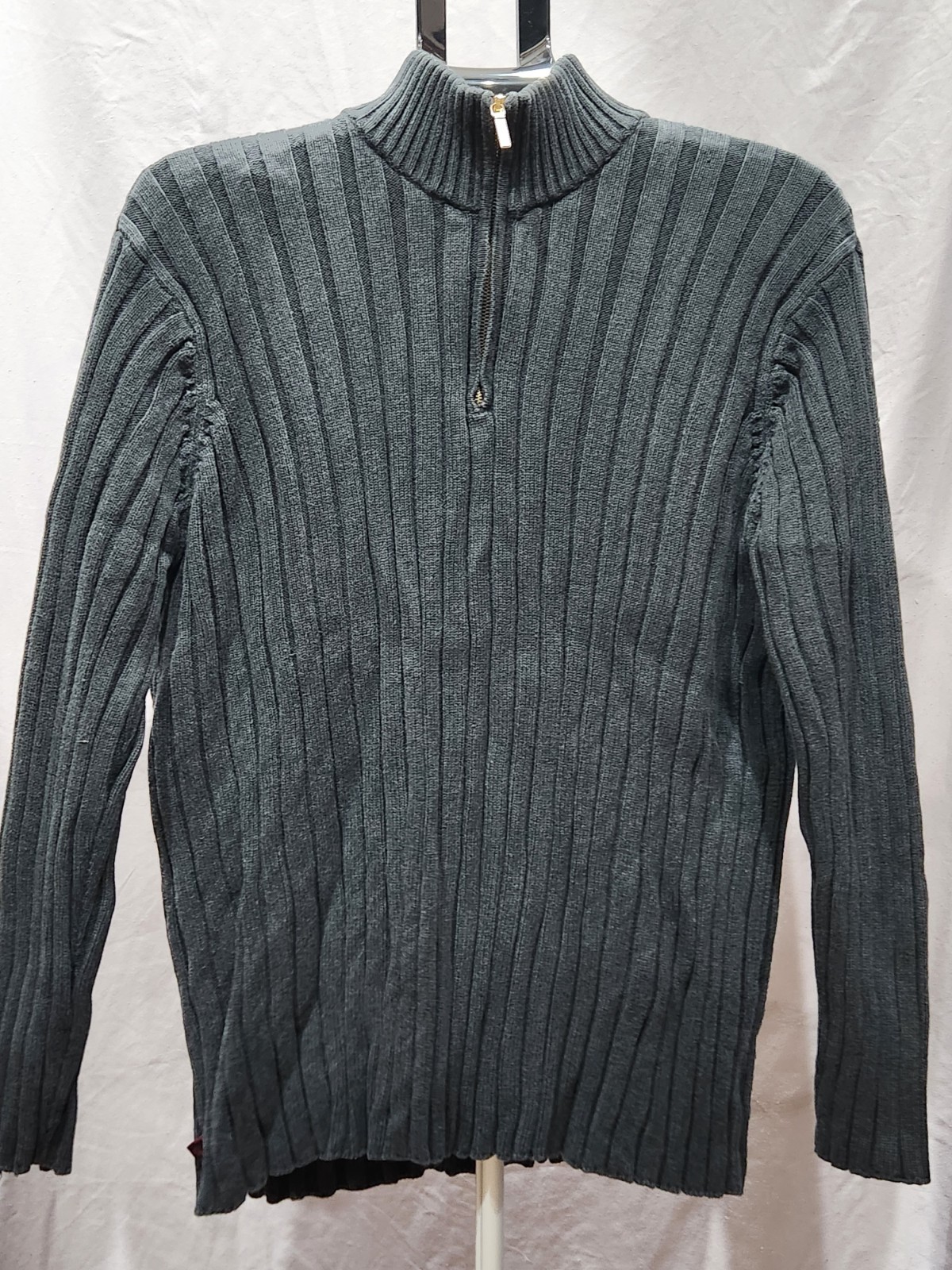 Ralph Lauren Men’s Extra Large Dark Grey Ribbed Half-Zip Long-Sleeve Sweater