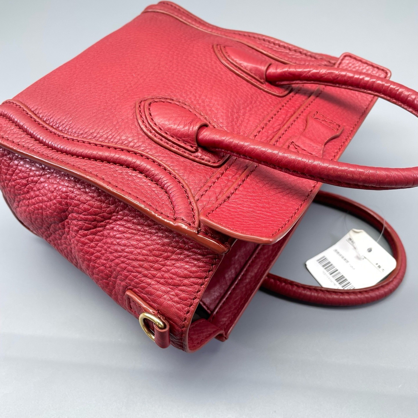 AUTH Celine Luggage Red Pebbled Leather Gold Hardware Handbag Crossbody Bag