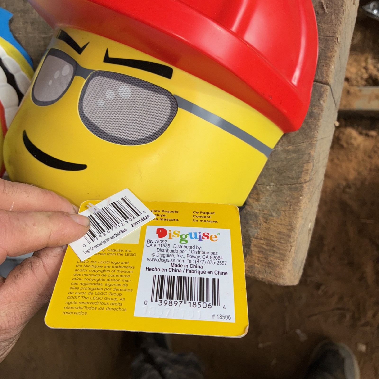 LEGO Construction Worker Minifigure Head Mask Yellow Hard Hat Halloween New Old
