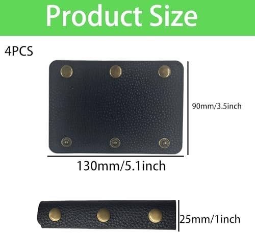 4PCS 13x9cm Leather Handle Wrap Covers, Black Handbag Grip Protector with Metal