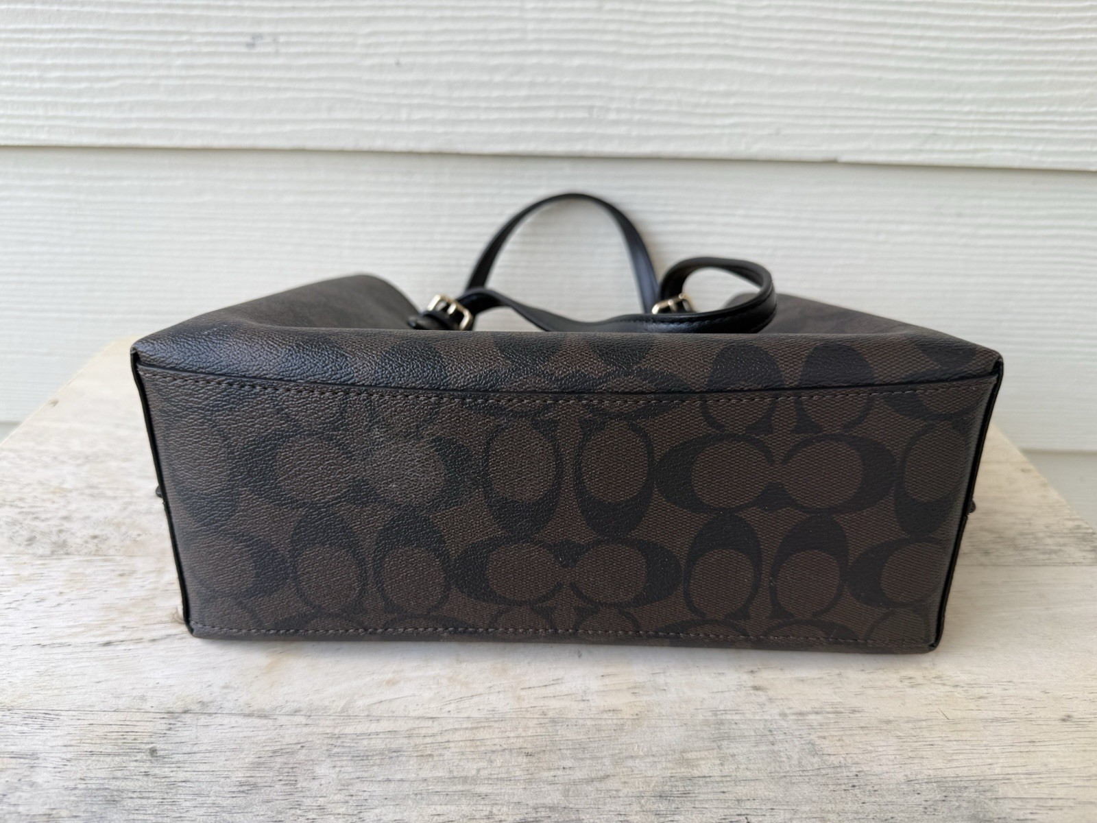 Coach C4250 Mollie Tote 25 2-Way PVC Canvas Leather Black/Brown