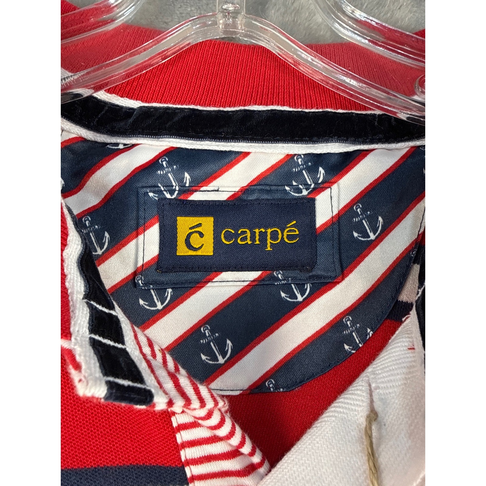 Carpe Mens Pier XIII Sailing Yachting Striped Polo Shirt Red White Blue Medium