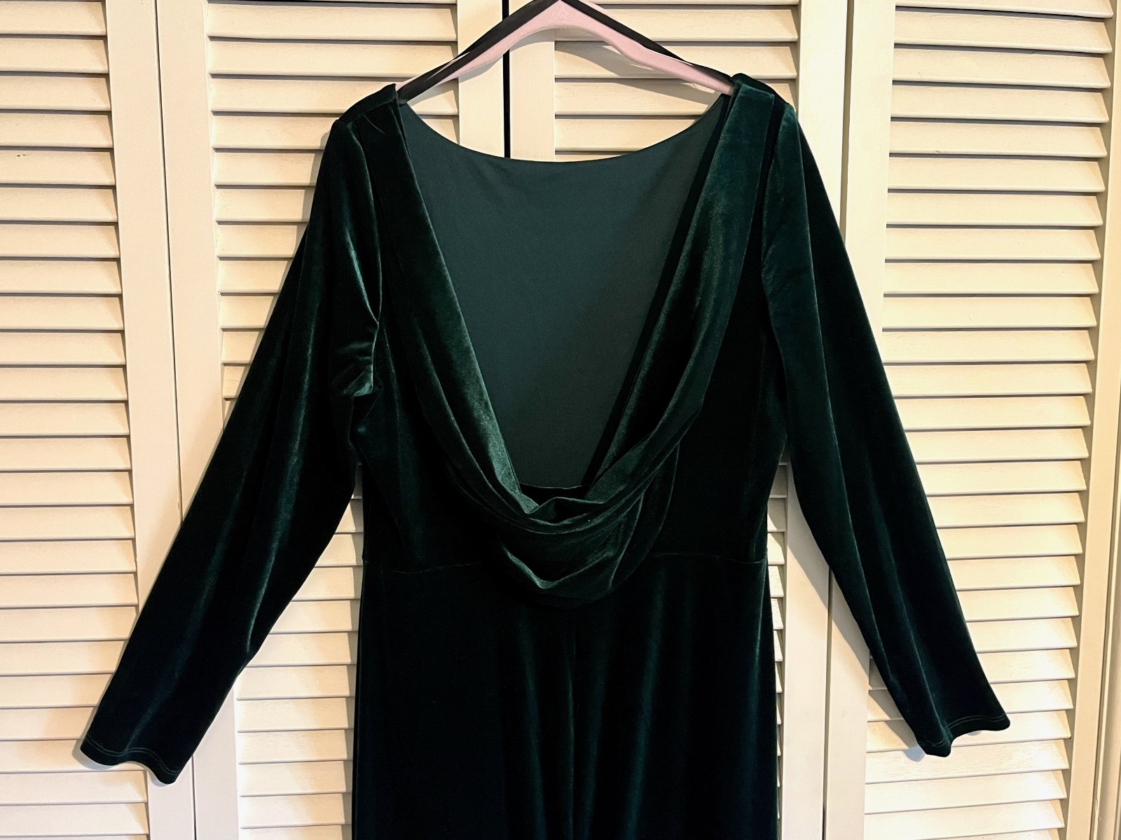 Rebecca B Velvet Long Sleeve Low Cowl Back Maxi Dress Gown * Sz 14 * Deep Green