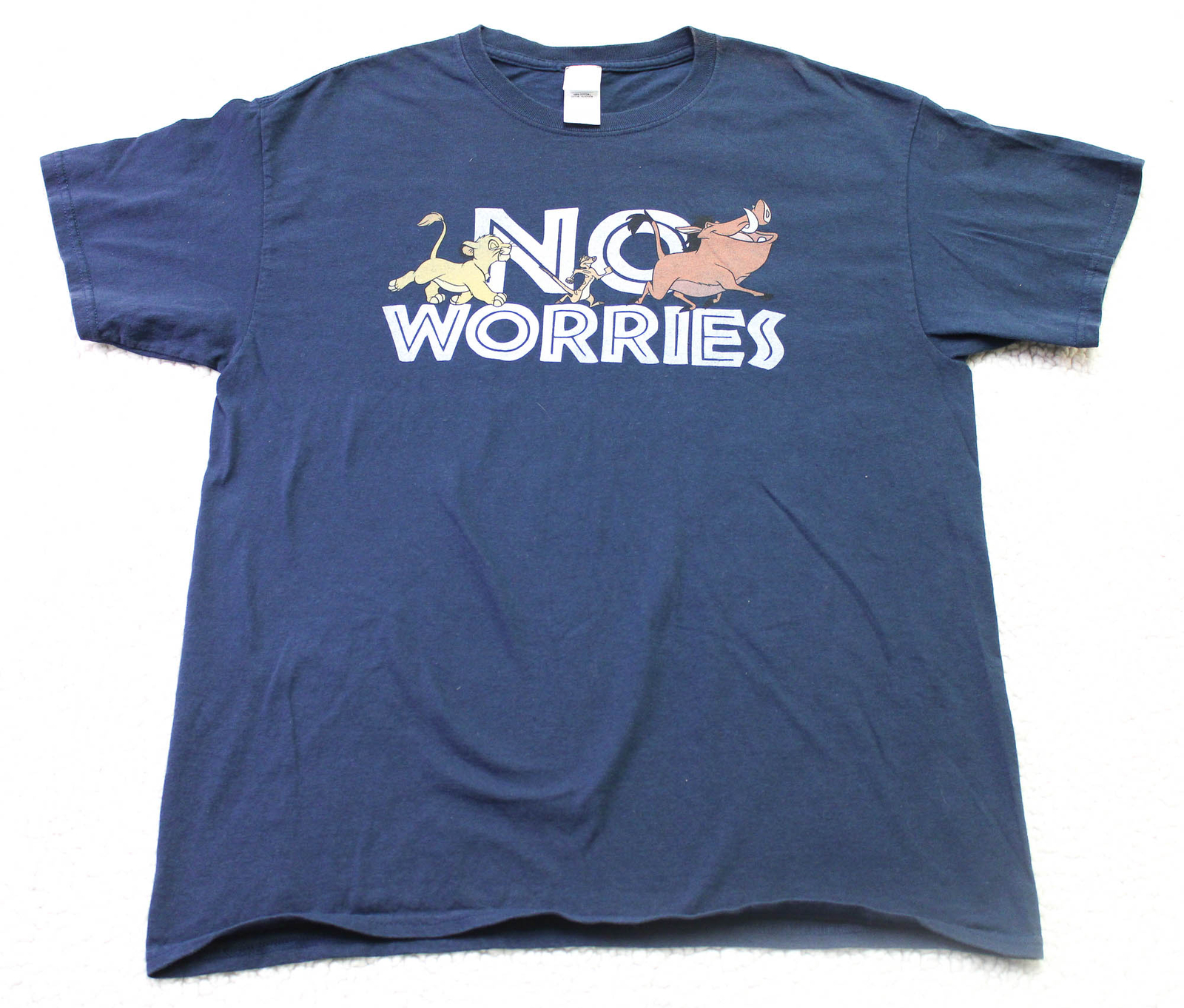 Timon & Pumbaa No Worries Disney Men’s Short Sleeve T-Shirt Navy Blue Large