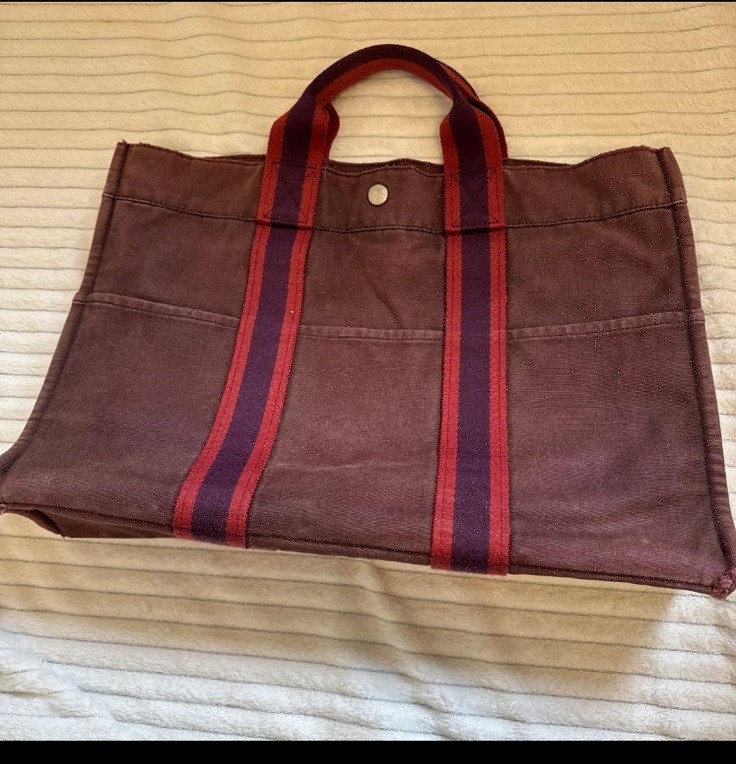 Hermes Vintage Fourre Tout MM TOTE Bag.canvas red brown from JAPAN.