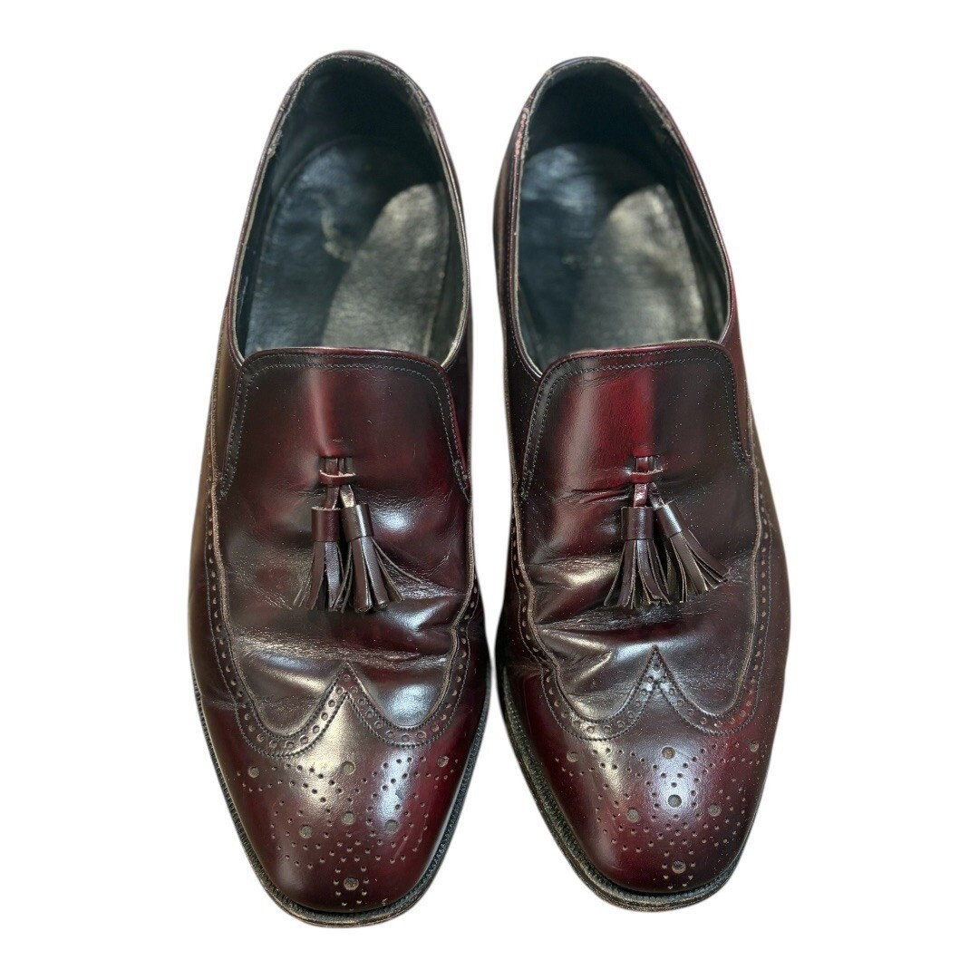 Florsheim Tassel Wingtip Loafers Men 9.5 D Burgundy Leather Brogue Slip On Shoes
